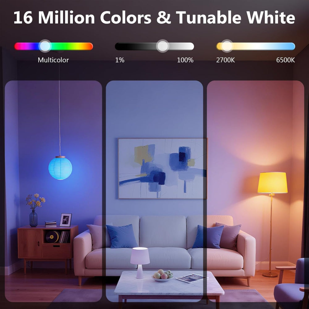 6-Pack Smart Wi-Fi LED Light Bulbs - Color Changing and Dimmable - Compatible with Alexa and Google Home