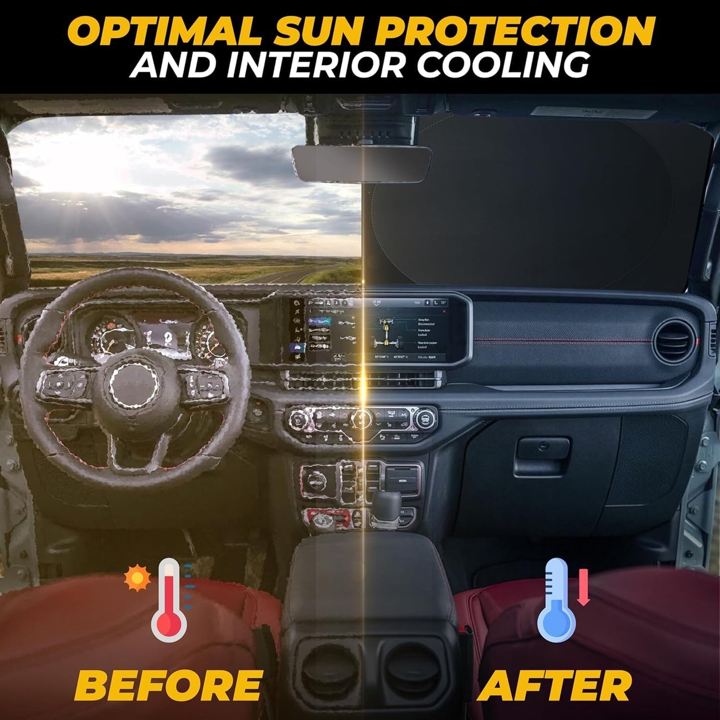 Car Windshield Sun Shade - UV Heat Protection - Foldable Visor for Interior Cooling