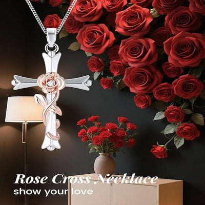 Silver Cross Necklace for Women – Faith Birthstone Pendant with Birth Flower Chain Jewelry Gift
