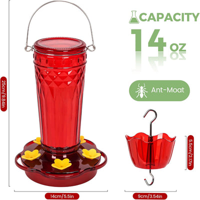 2 Pack Glass Hummingbird Feeders - Hanging Outdoor Bird Feeders with Ant Moat