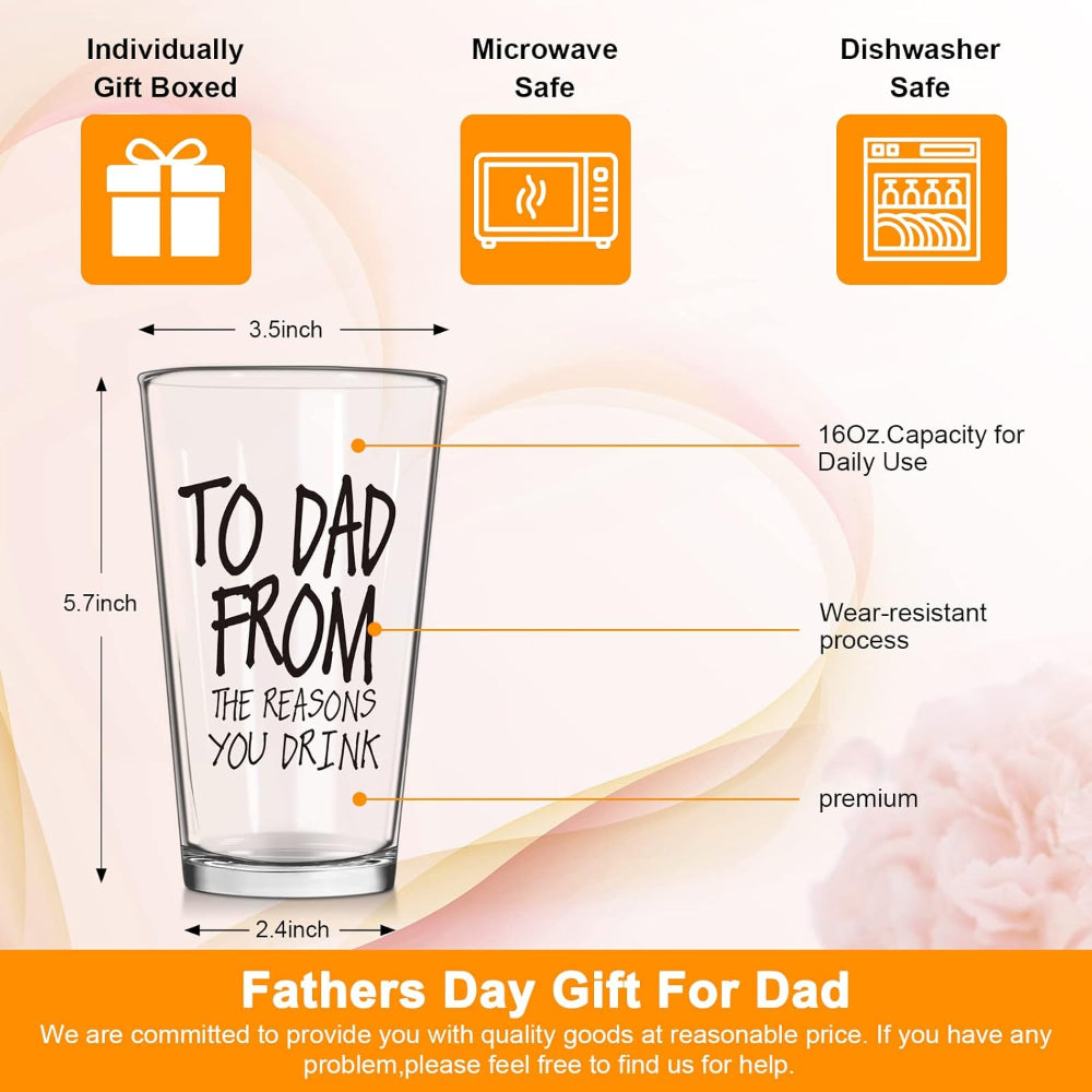 Funny Dad Beer Glass Gift for Father's Day, Birthdays, and Special Occasions