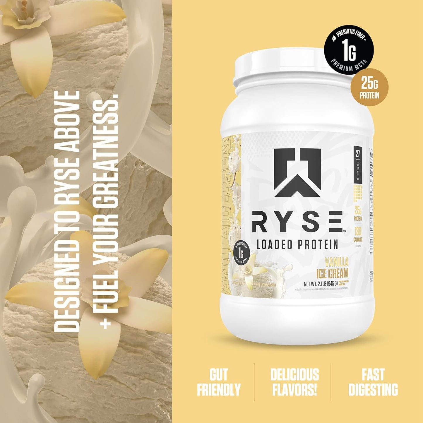 RYSE Loaded Protein Vanilla Ice Cream – Advanced Whey for Muscle, Energy & Recovery