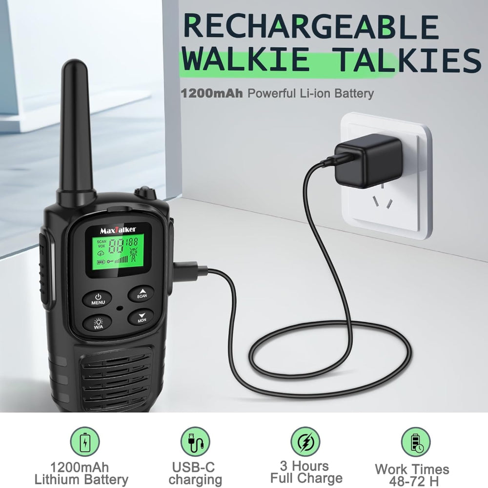 Walkie Talkies Long Range - Rechargeable Two Way Radios with NOAA, VOX and Flashlight