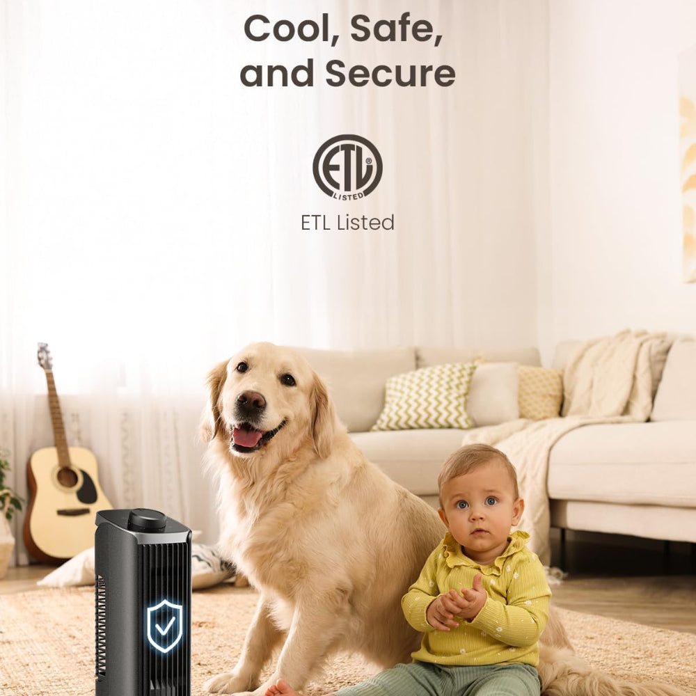 Portable 13 Inch Bladeless Tower Fan with Oscillating Cooling for Bedroom and Office