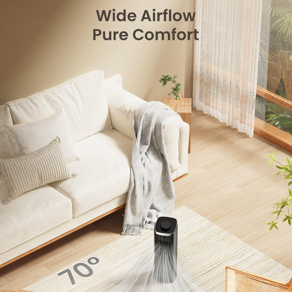 Portable 13 Inch Bladeless Tower Fan with Oscillating Cooling for Bedroom and Office