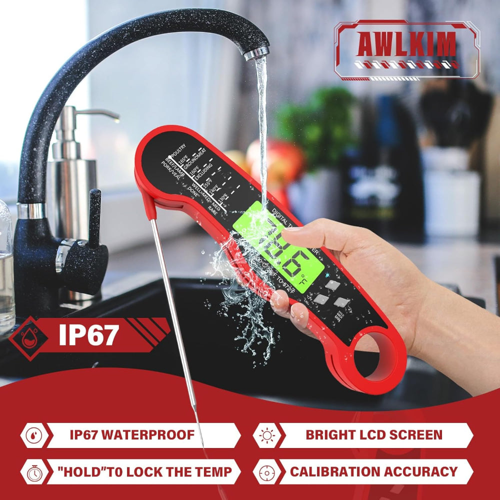 Digital Instant Read Meat Thermometer – Waterproof Backlit Food Thermometer for Grill & Kitchen