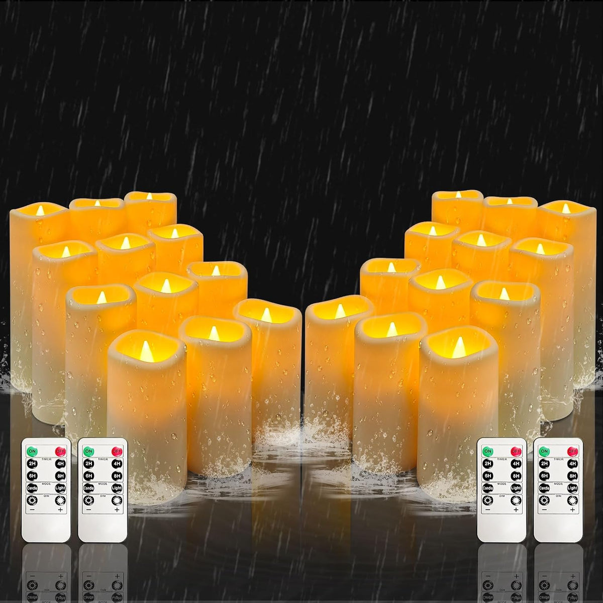 12-Pack Waterproof Outdoor Flameless LED Pillar Candles with Remote Control and Timer
