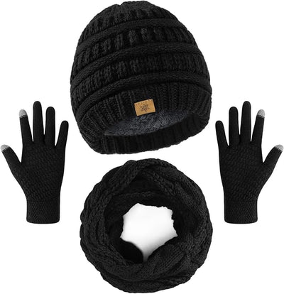 Kids Winter Beanie Hat, Scarf &amp; Gloves Set – Fleece Lined Cold Weather Accessories