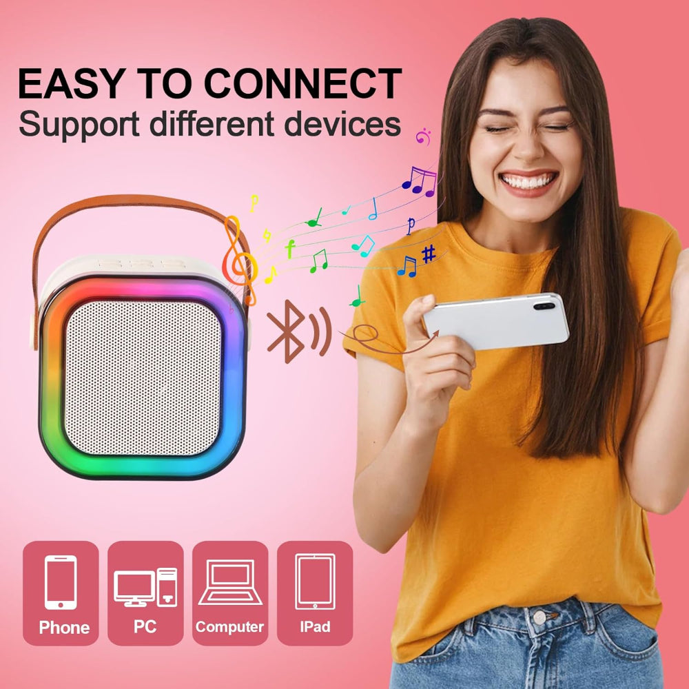 Mini Karaoke Machine with 2 Microphones - Portable Bluetooth Speaker with Wireless Microphones