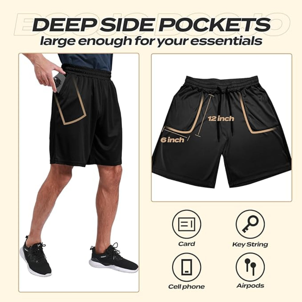 5-Pack Men's Quick Dry Athletic Shorts with Pockets for Gym, Running, and Basketball