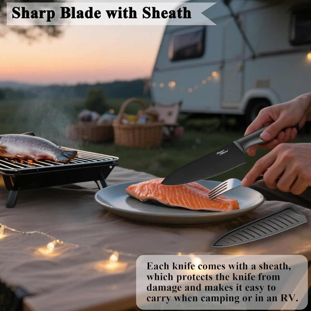 12-Piece Kitchen Knife Set – Stainless Steel Cooking Knives with Blade Covers Storage