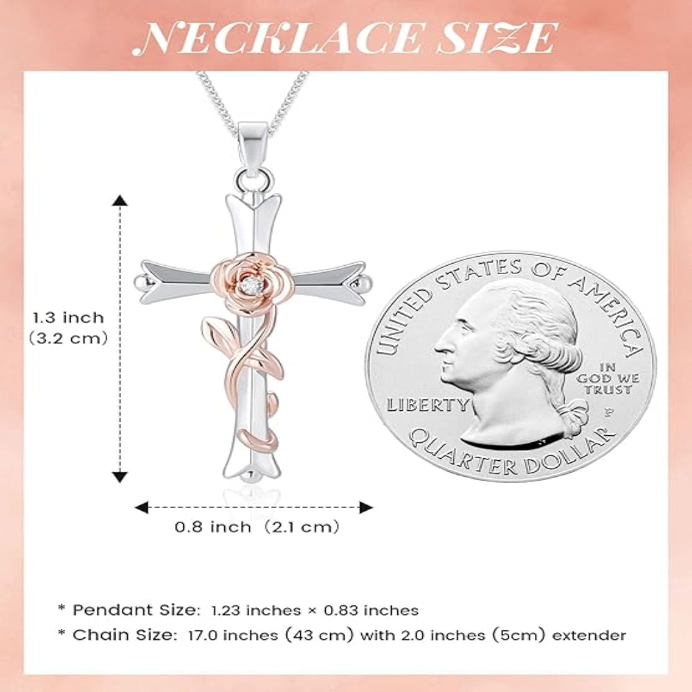 Silver Cross Necklace for Women – Faith Birthstone Pendant with Birth Flower Chain Jewelry Gift