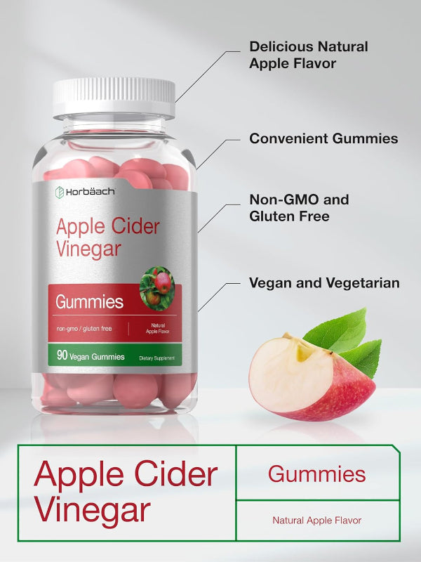  Vegan Apple Cider Vinegar Gummies 90 Count, Non-GMO, Gluten-Free ACV Supplement