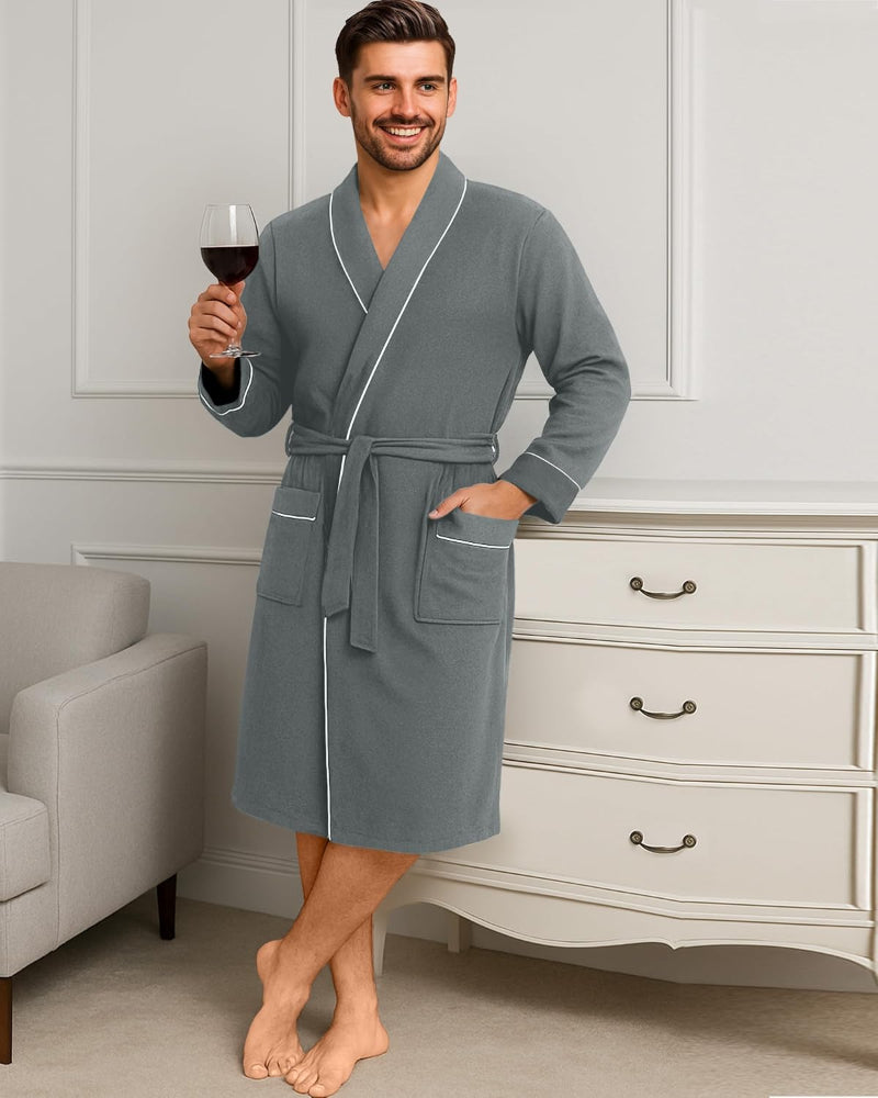 Men’s Cotton Blend Robe – Soft Knit Bathrobe with Adjustable Waist Tie, Lightweight Loungewear for Home & Spa Comfort