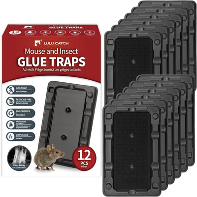 12 Pack Sticky Mouse and Insect Traps - Non-Toxic Glue - Indoor Pest Control