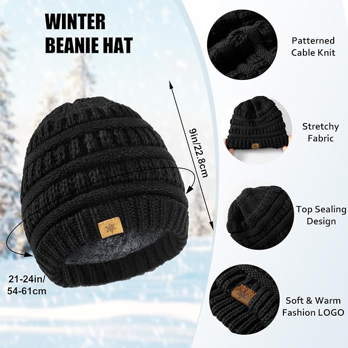 Kids Winter Beanie Hat, Scarf &amp; Gloves Set – Fleece Lined Cold Weather Accessories