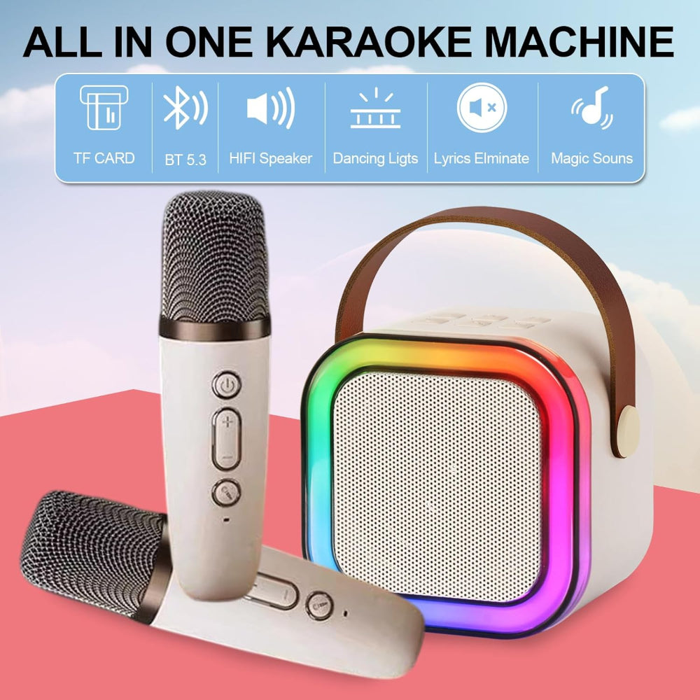 Mini Karaoke Machine with 2 Microphones - Portable Bluetooth Speaker with Wireless Microphones