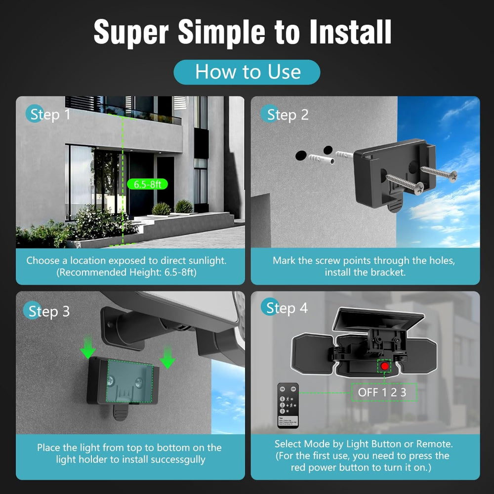 2-Pack Solar Motion Sensor Flood Lights with 3 Adjustable Heads and 200 LEDs