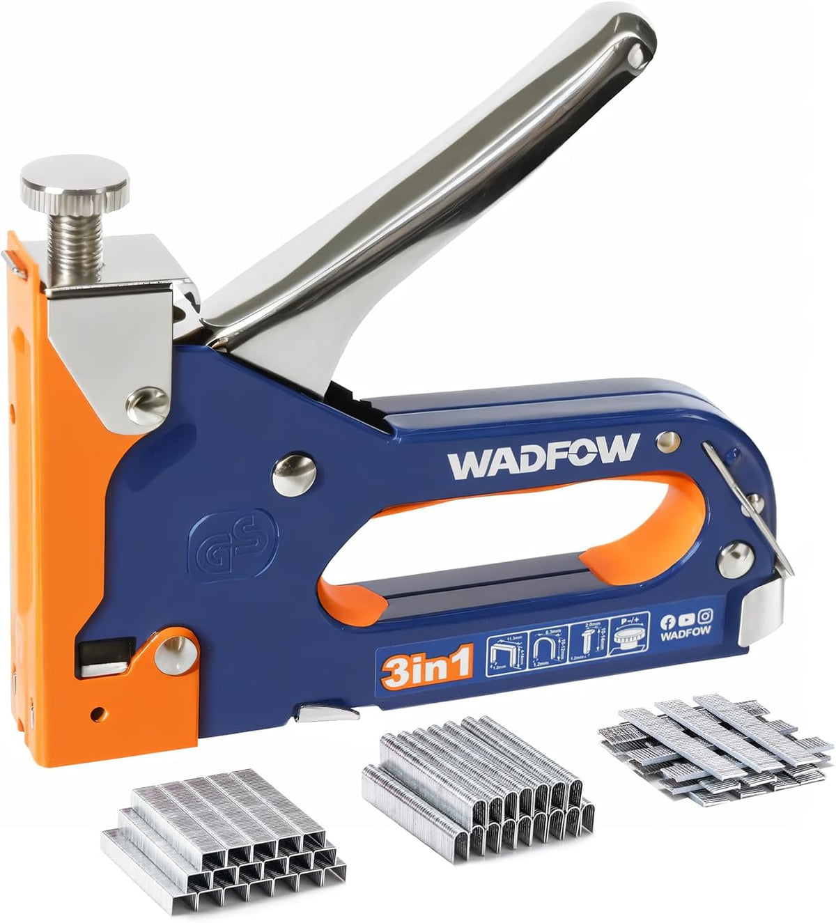 3-in-1 Heavy-Duty Staple Gun with 3,000 Staples, Adjustable Power and Manual Brad Nailer