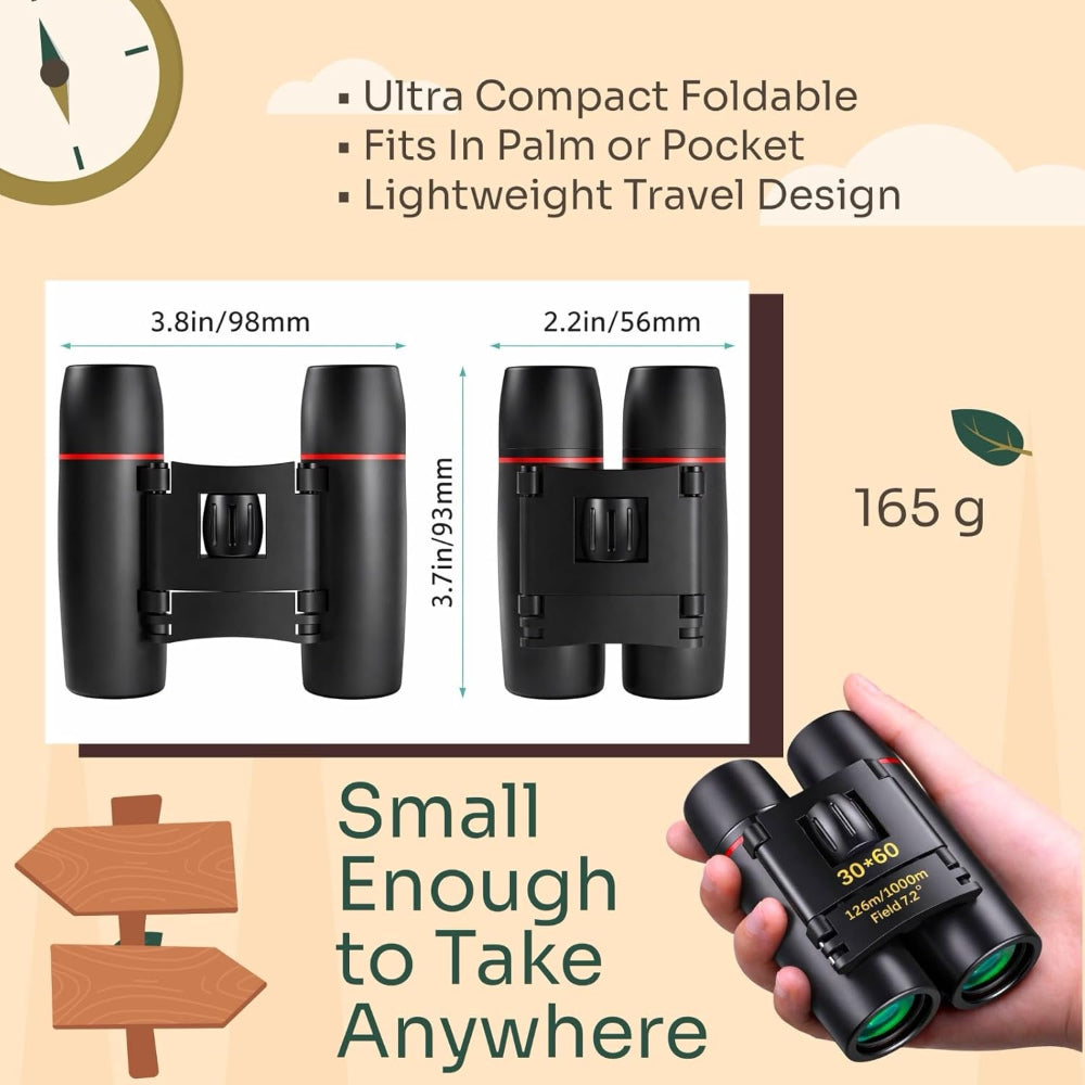 Compact Folding Binoculars – HD Portable Use – Lightweight Pocket Design for Adults & Kids – Bird Watching, Concerts, Theater, Travel & Outdoor Viewing