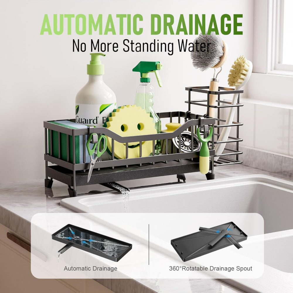 Kitchen Sink Caddy Sponge Holder with Brush Storage and Stainless-Steel Organizer