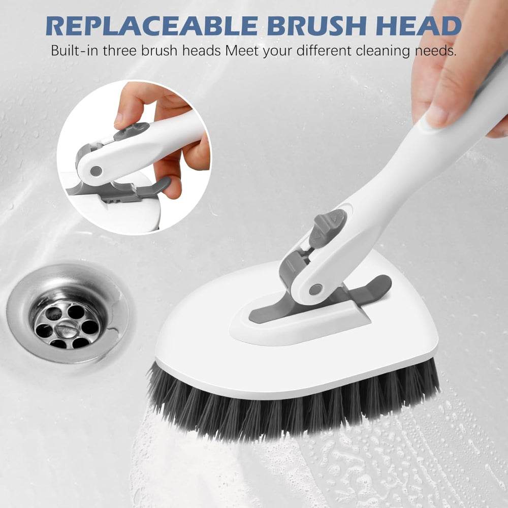 3-in-1 Floor Scrub Brush – 52in Adjustable Handle Tile Tub Shower Cleaner with 3 Heads