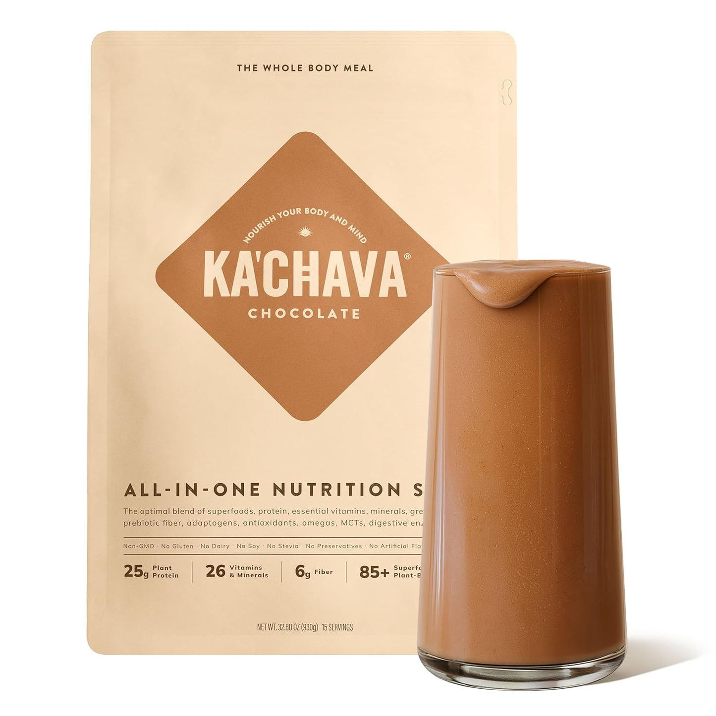 Ka’Chava Whole Body Meal Shake – Chocolate (2 lb)  Vegan Meal Replacement with 85+ Superfoods | 15 Servings
