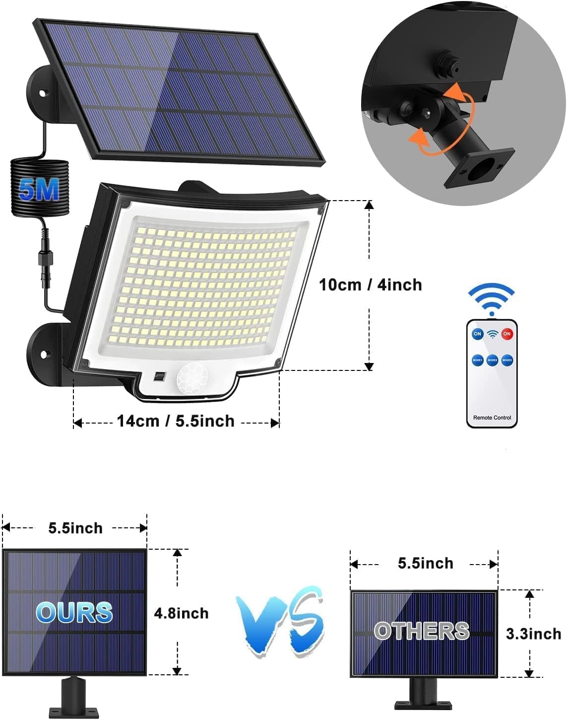 2 Pack 228LED Solar Lights IP65 Waterproof Outdoor Solar Flood Lights Motion Sensor Dusk to Dawn 