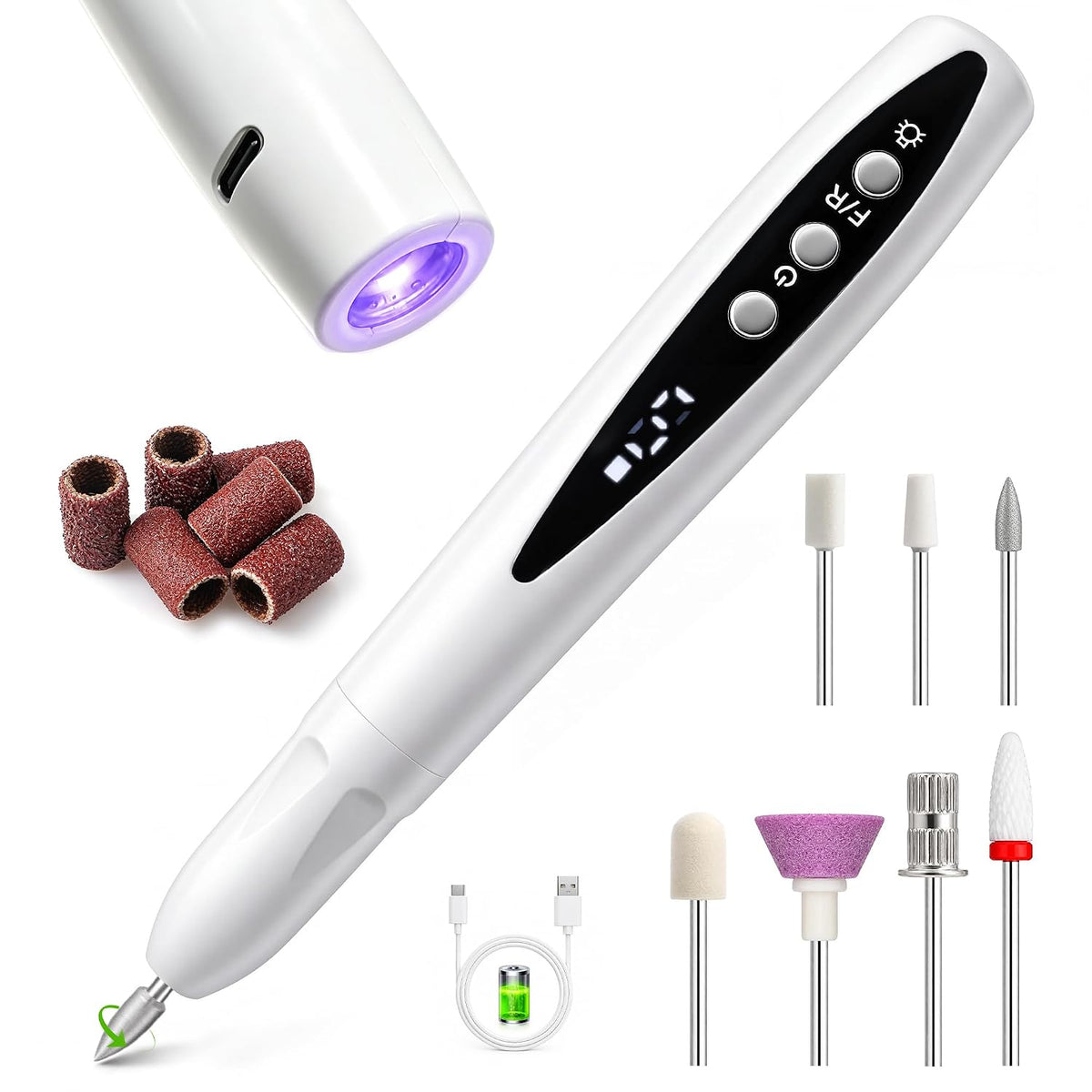 2-in-1 Portable Cordless Electric Nail Drill Kit for Beginners - White