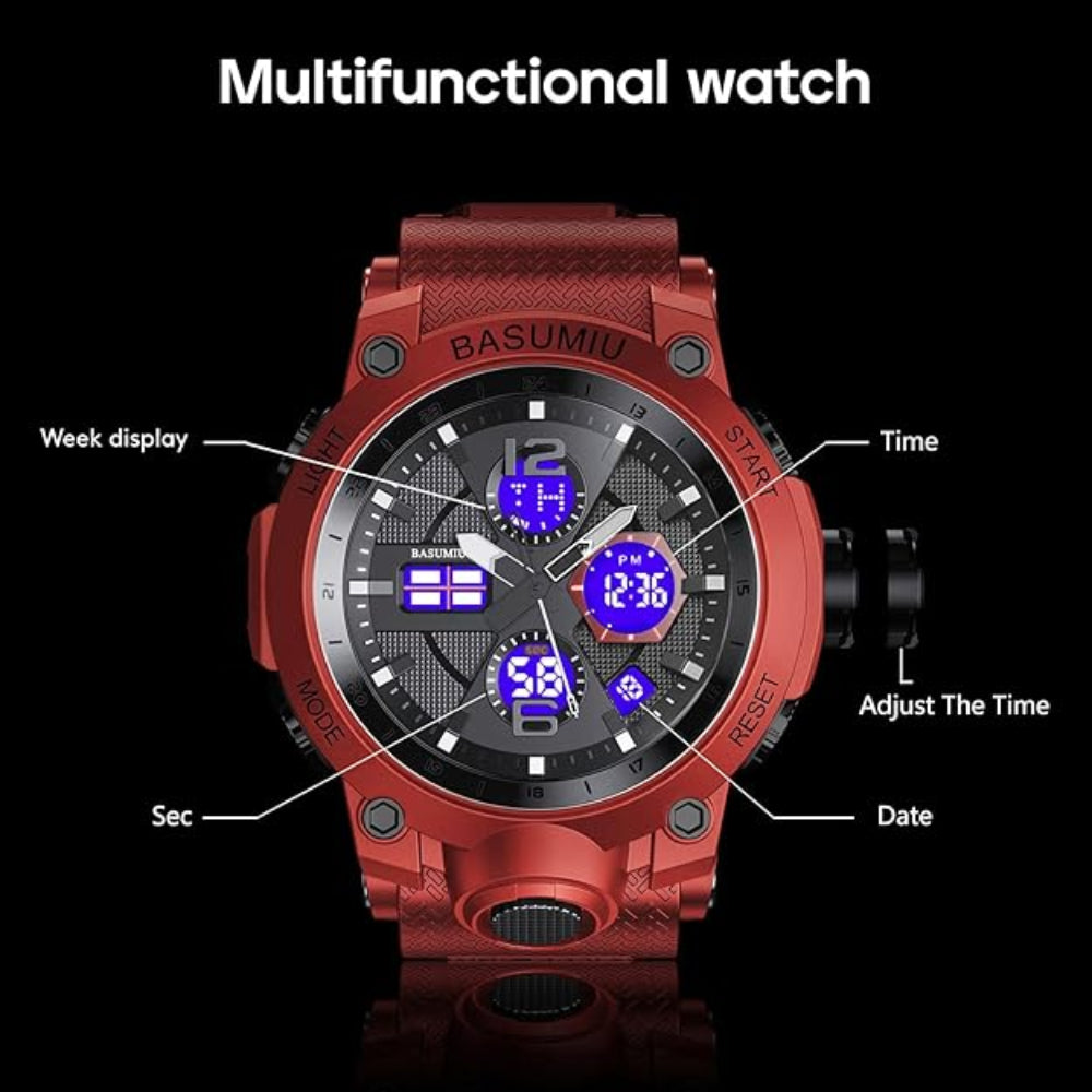 Men's Tactical Sport Watch - Analog Digital Waterproof Military Style Wristwatch