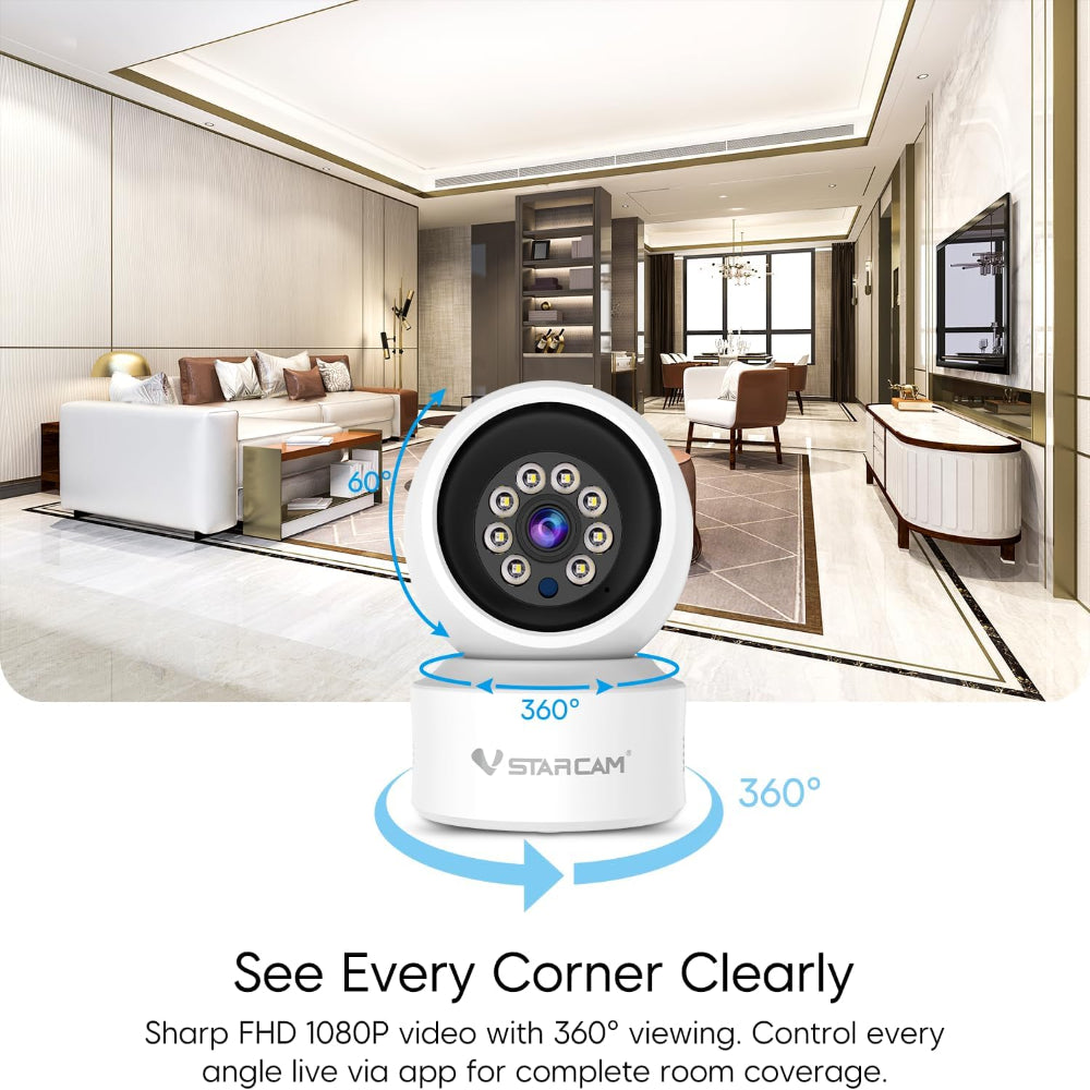 1080P Indoor WiFi Security Camera – 360° Pan Tilt with 5X Zoom, Color Night Vision & 2-Way Audio