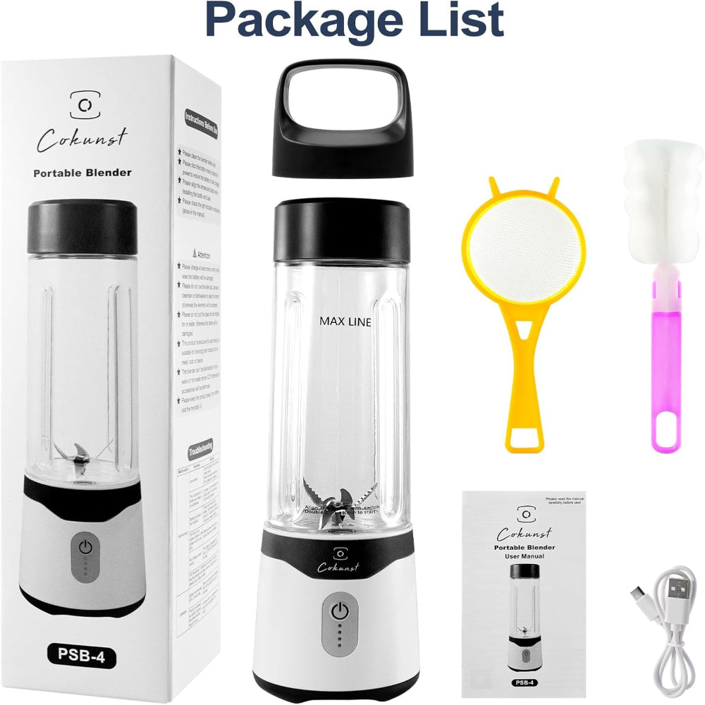 Portable Blender 18oz – USB Rechargeable, 6 Blade Smoothie Mixer, Travel Cup