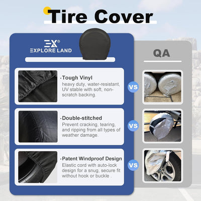 Explore Land Tire Covers – 4 Pack Heavy-Duty Wheel Protectors (26–28.75 Inch Tires), Black