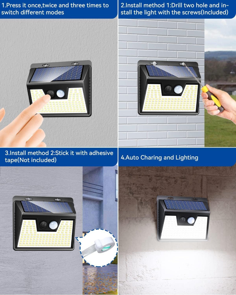 10-Pack Solar Motion Sensor Lights – Outdoor Security Use – 140 LED Waterproof Garden & Yard Lighting – Wall Mounted Solar Powered Design