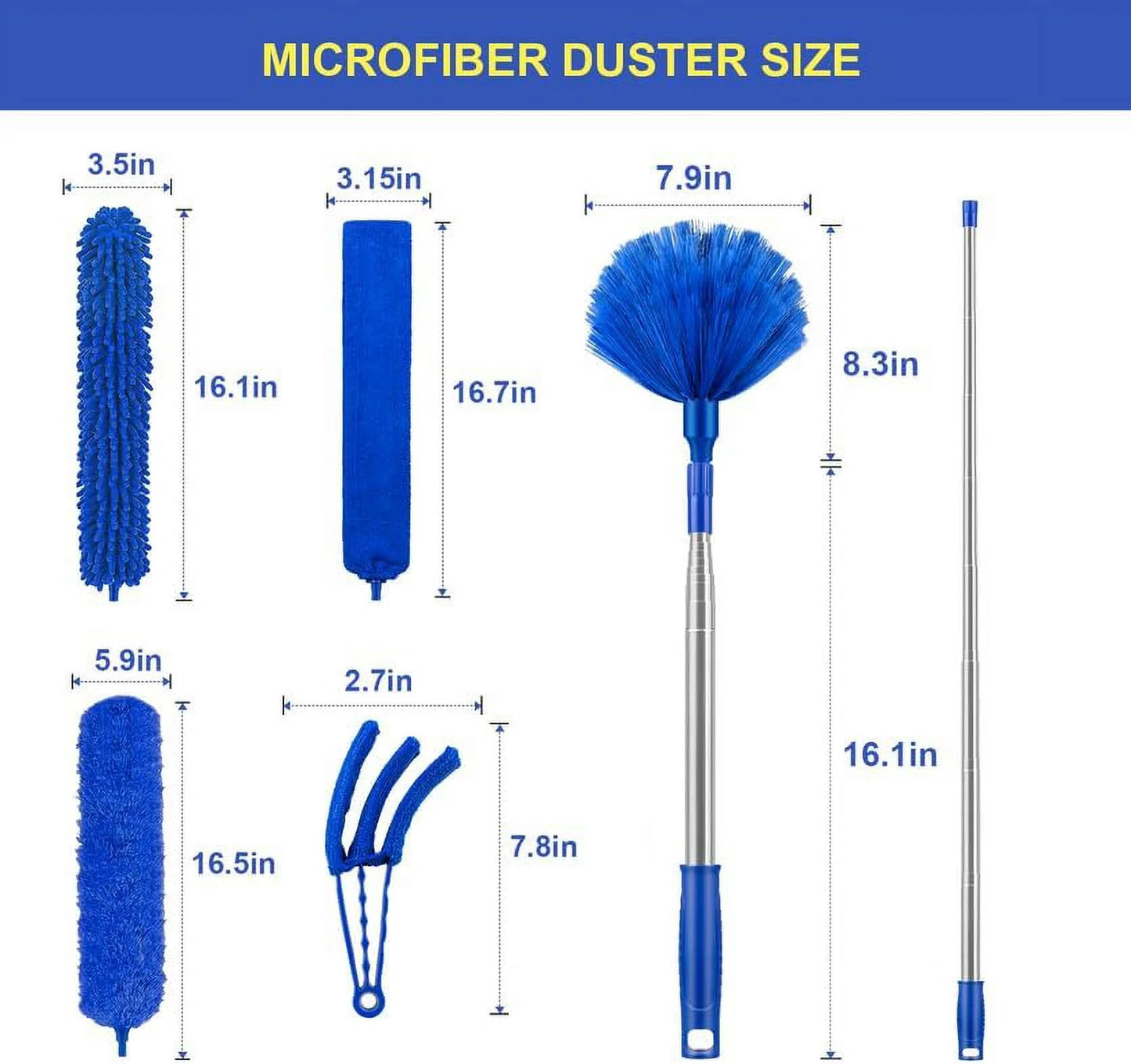 6Pcs Washable Cobweb Dusters with 100” Extension Long Pole Cleaning Kit