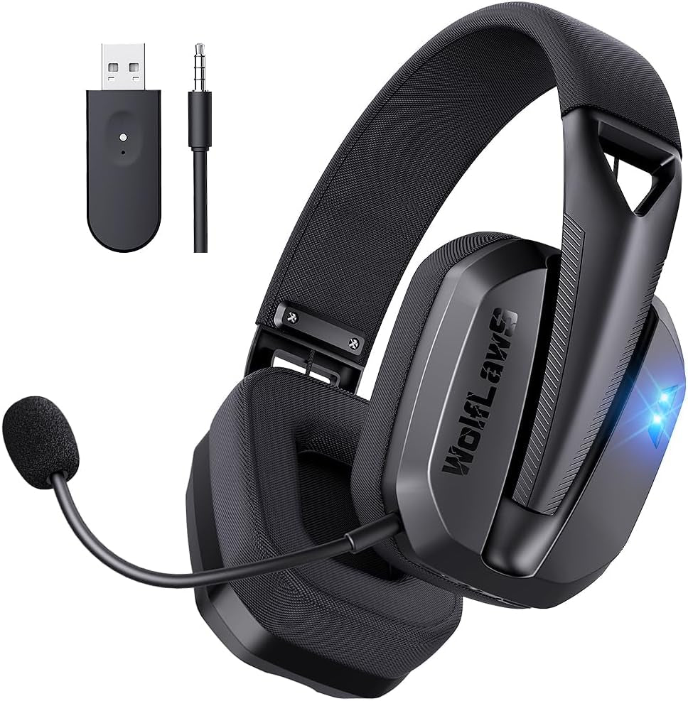 Wireless Gaming Headset - Bluetooth Over-Ear Headphones with Detachable and Built-in Mics, Low Latency, Lightweight, Noise Isolation, 48H Battery