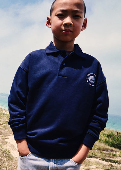 MANGO Boys’ Polo Sweatshirt with Surf Print – Heavyweight, Long Sleeve size 9