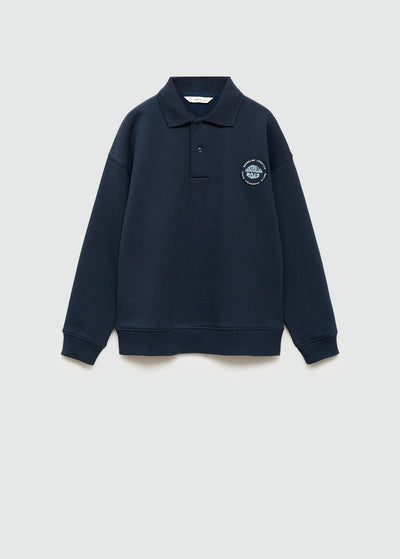 MANGO Boys’ Polo Sweatshirt with Surf Print – Heavyweight, Long Sleeve size 9
