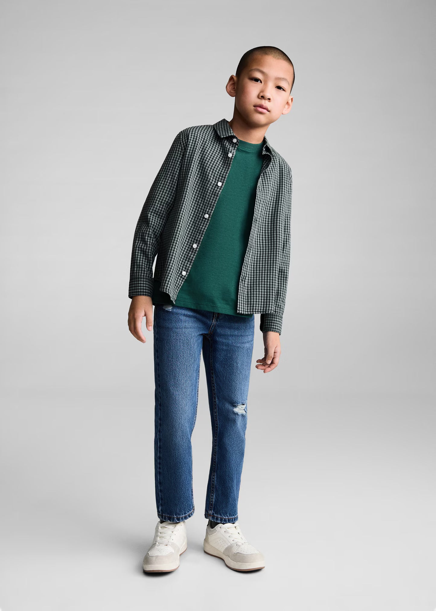 MANGO Boys’ Micro-Check Cotton Shirt – Regular Fit, Long Sleeve - Size 9