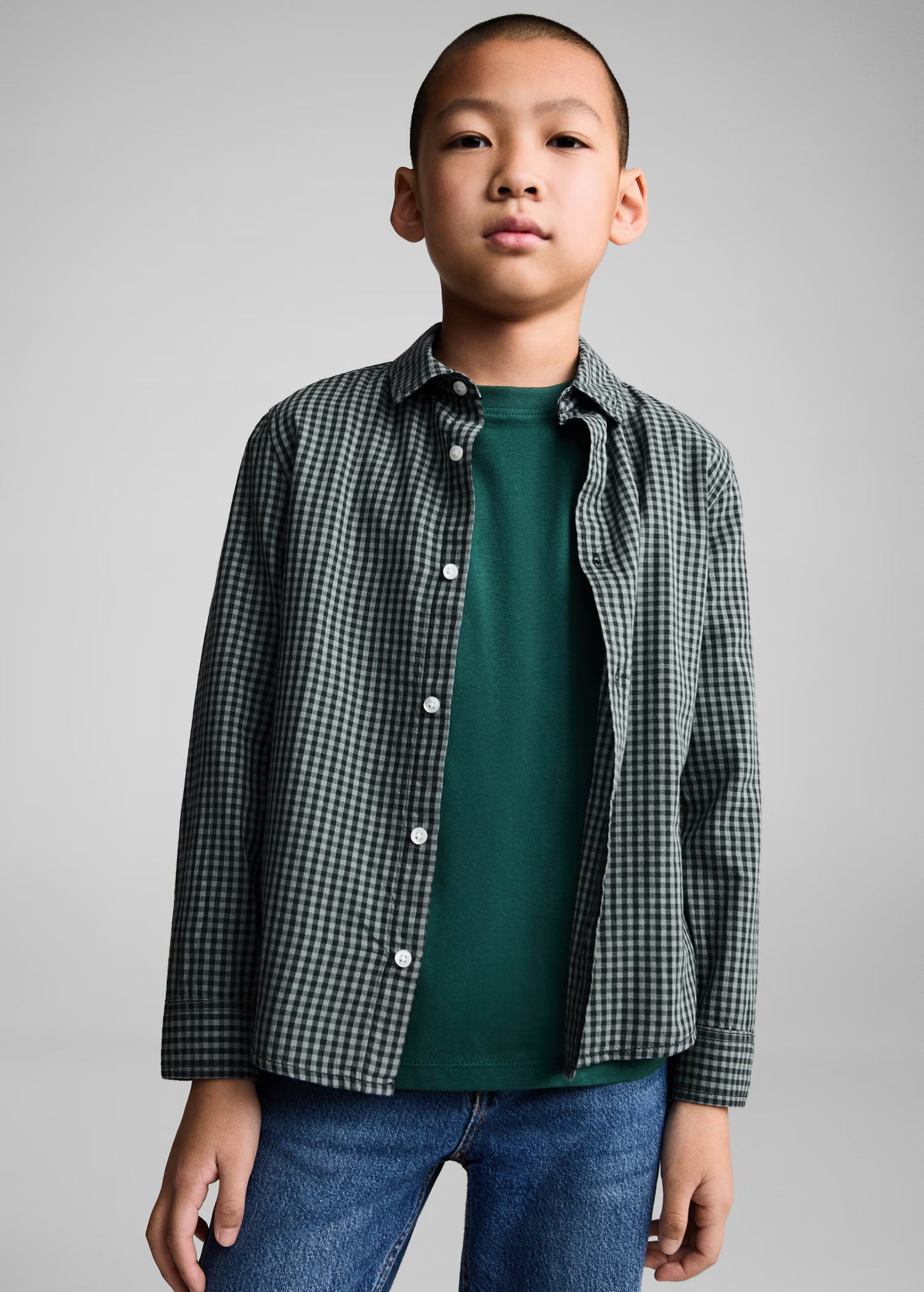 MANGO Boys’ Micro-Check Cotton Shirt – Regular Fit, Long Sleeve - Size 9