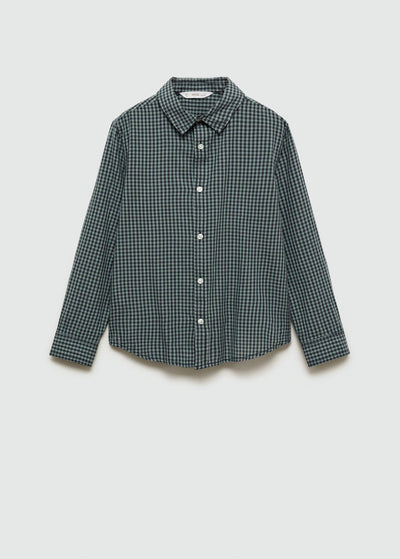 MANGO Boys’ Micro-Check Cotton Shirt – Regular Fit, Long Sleeve - Size 9