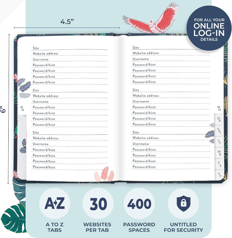 Miri - Password Book with Alphabetical Tabs for Home or Office Use