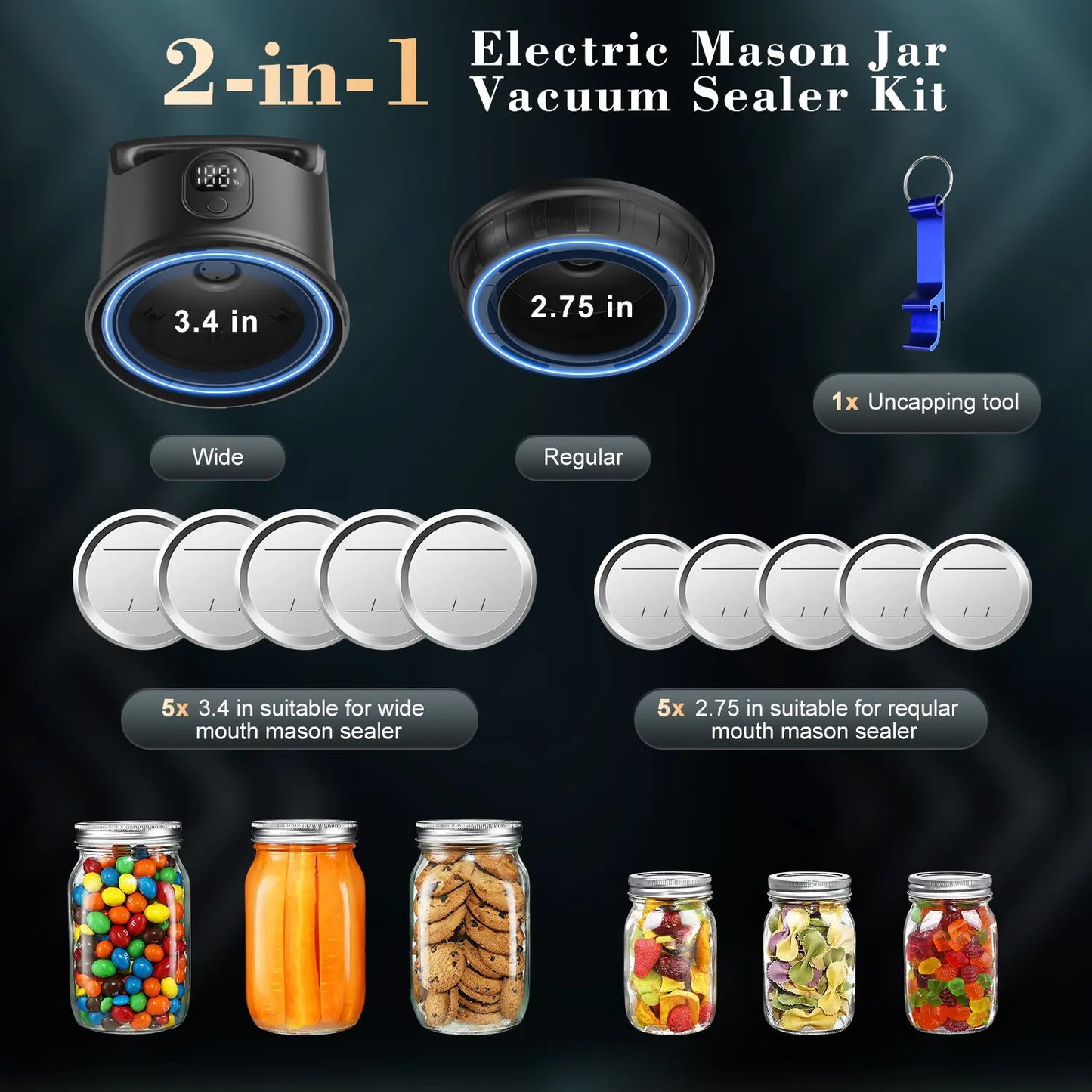 Vacuum Sealer Kit Automatic Shut-Off Mason Jar Sealer – Portable Cordless Vacuum Sealing System. Open Box