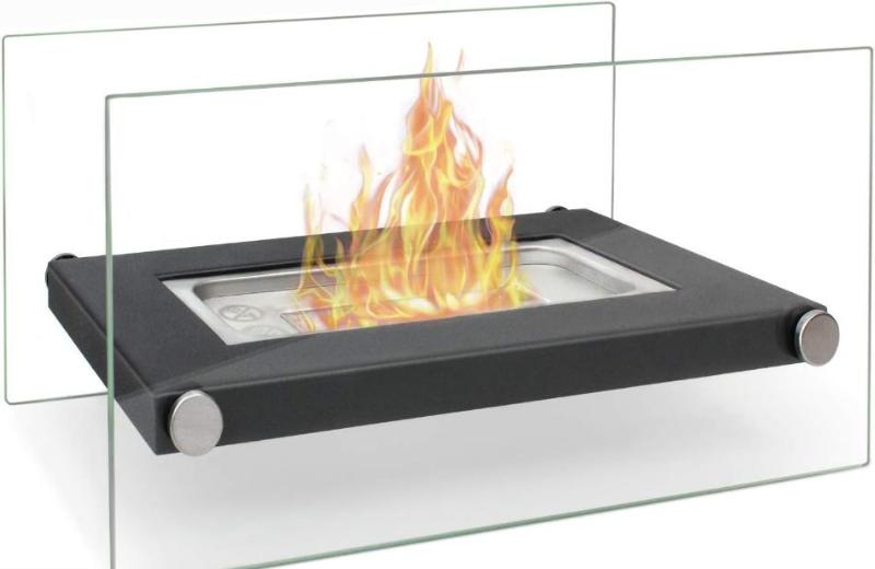 Portable Rectangle Table Top Fire pit with 2 Glass Panels for Indoor & Outdoor