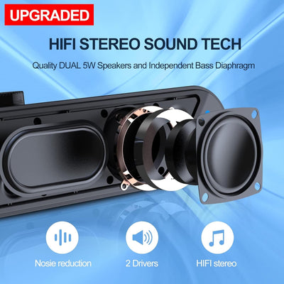 Wired USB-Powered Computer Soundbar 10W Stereo Sound for PC Desktop