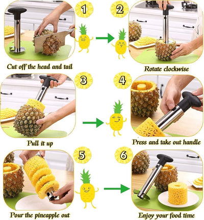 Stainless Steel Pineapple Corer and Slicer with Sharp Blade for Fruit Rings and Diced Pineapple - Black