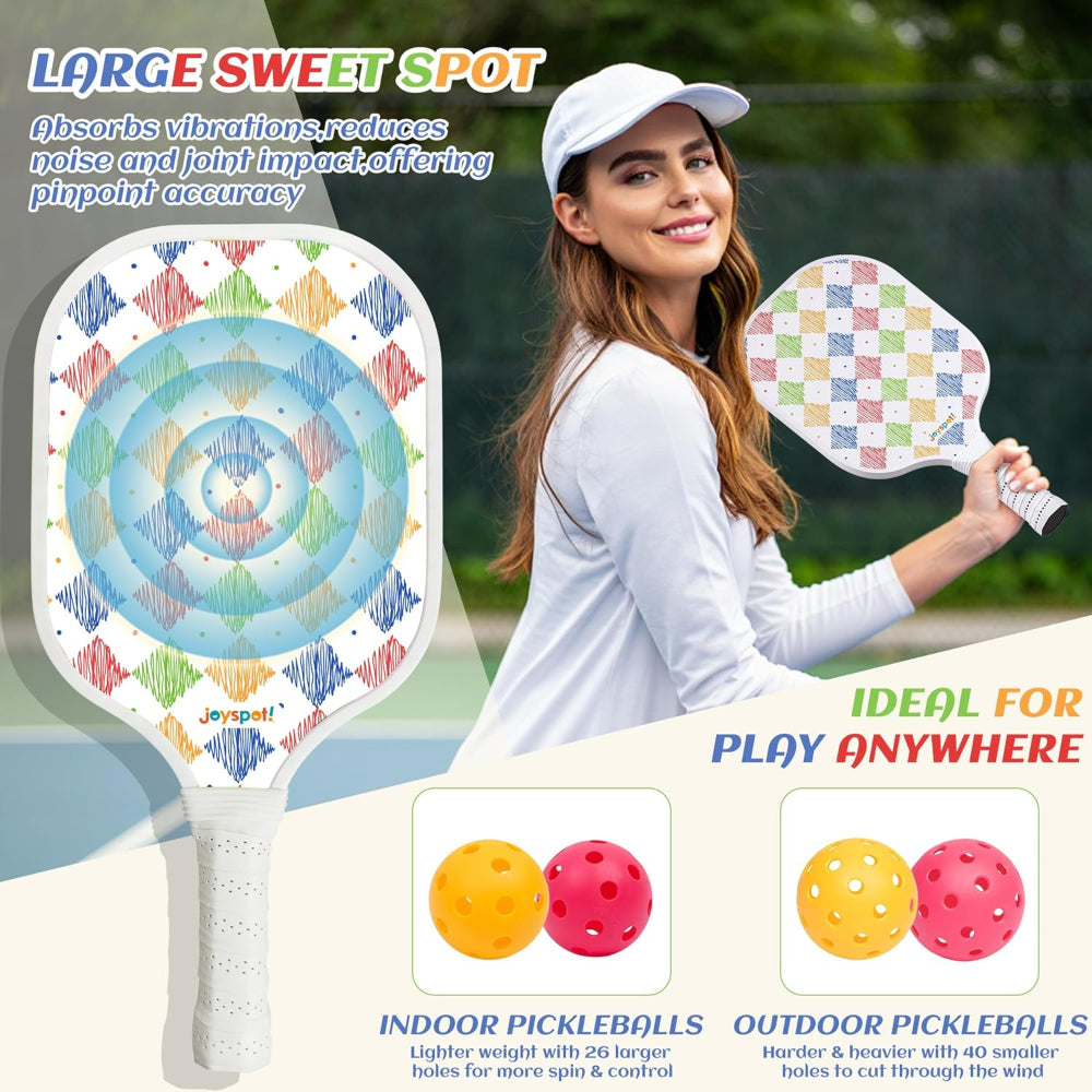 Set of 2 Pickleball Paddles with Balls and Carry Bag - Lightweight Fiberglass Paddles