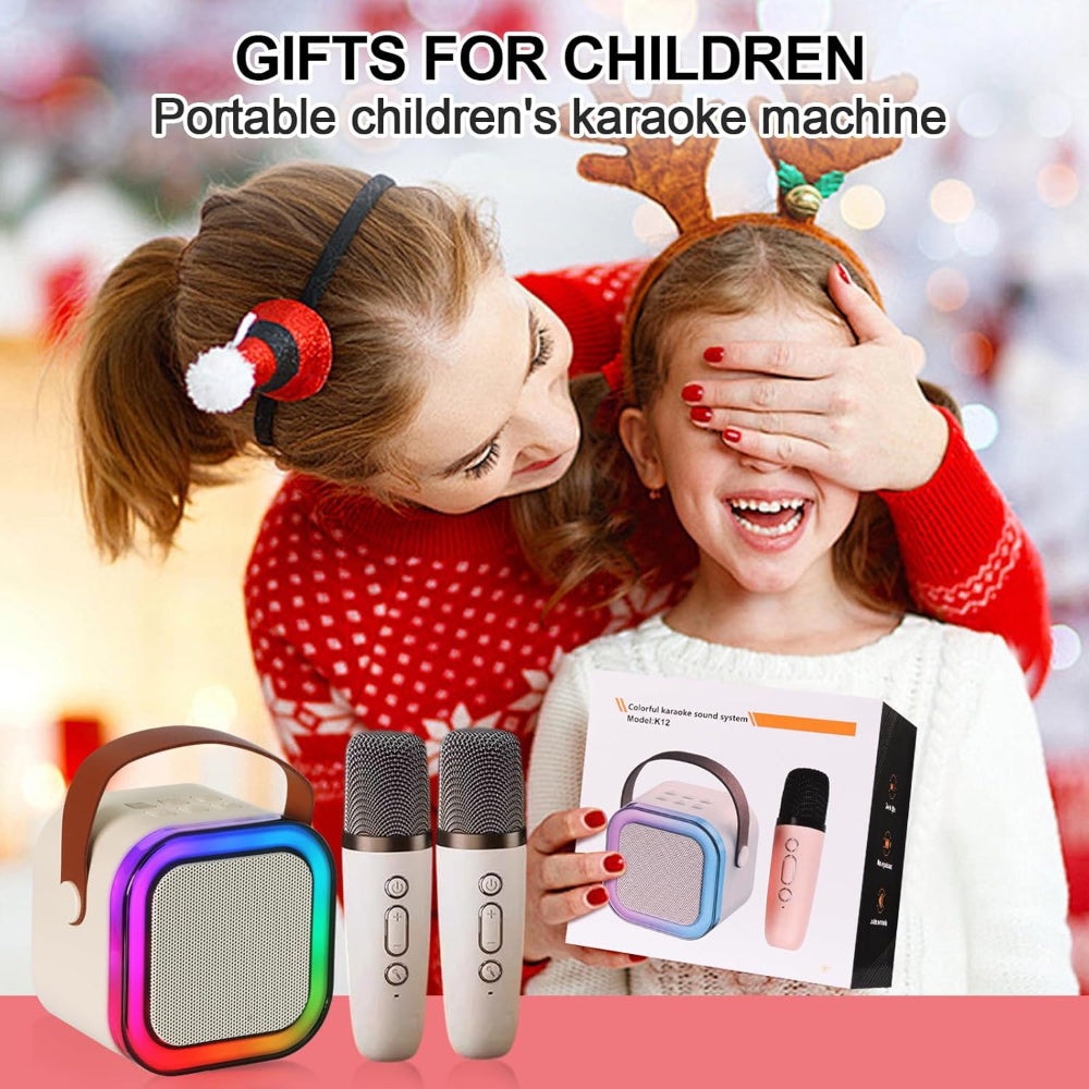 Mini Karaoke Machine with 2 Microphones - Portable Bluetooth Speaker with Wireless Microphones