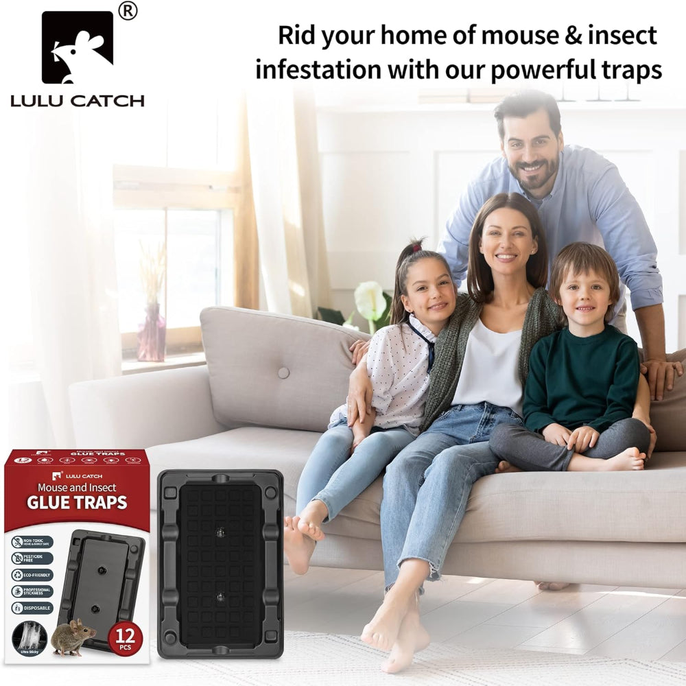 12 Pack Sticky Mouse and Insect Traps - Non-Toxic Glue - Indoor Pest Control