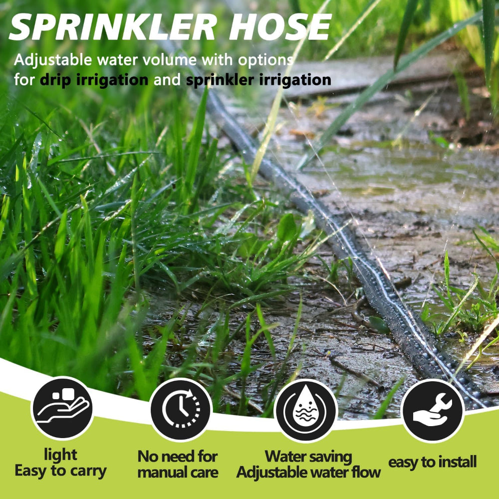 25FT Soaker Hose - Flat Irrigation Hose with Garden Staples for Lawn Garden Watering